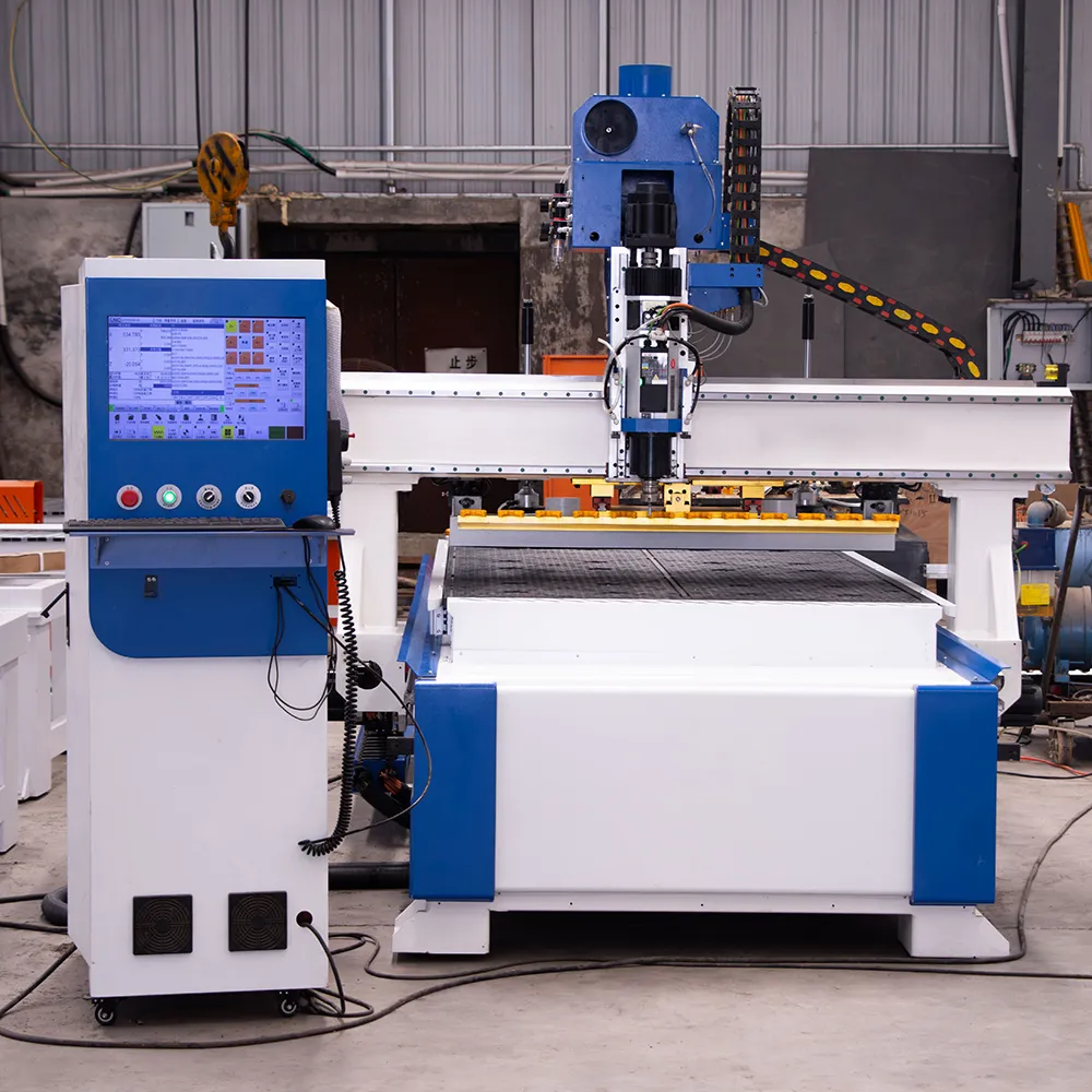 1225 Single Head ATC CNC Router with 12-Tool Linear Magazine 3 Front view of the 1225 YK1PRO CNC engraving machine featuring a 12-position linear ATC tool magazine.