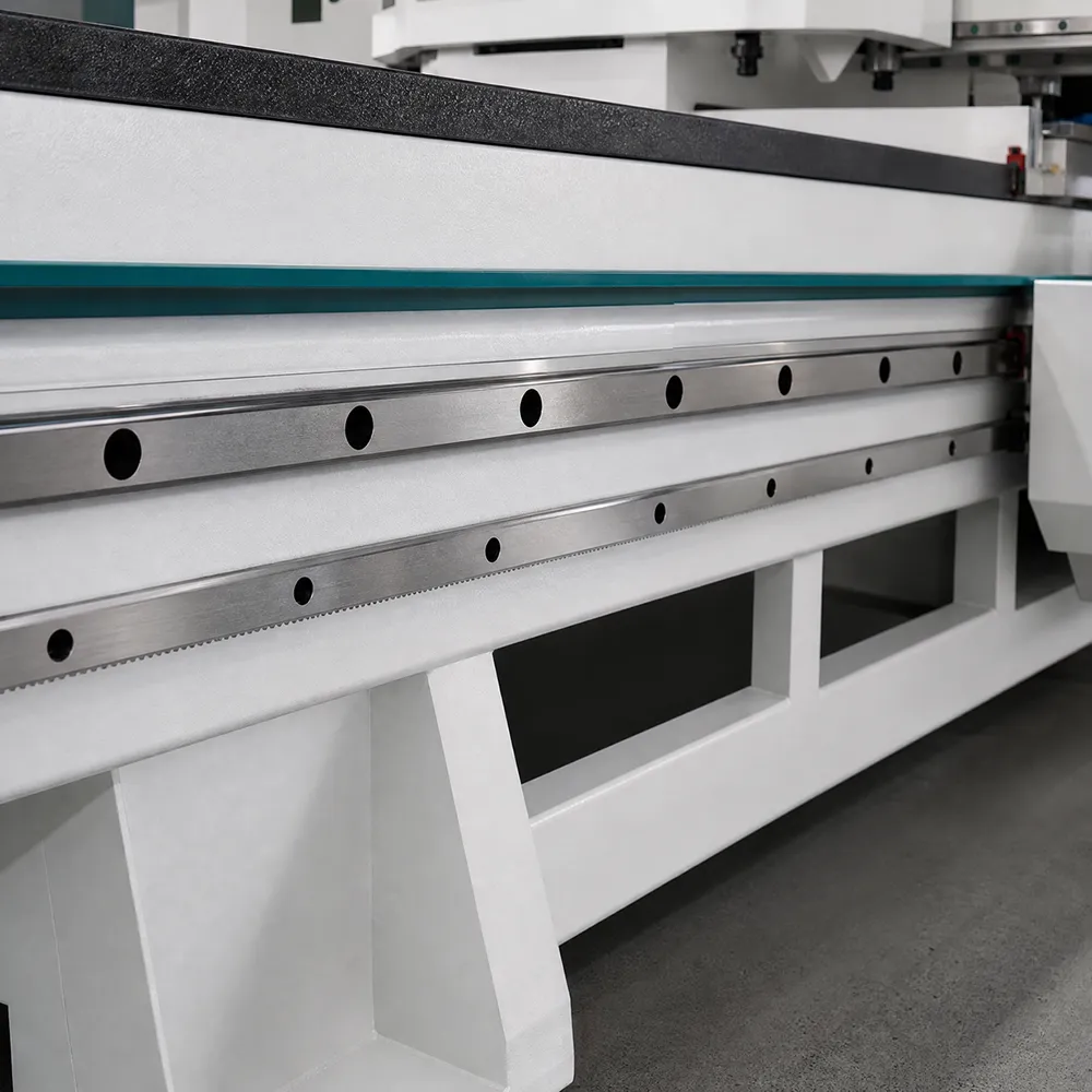 Four Process CNC Router with Dust Cover for Cabinet Making 11 YK4PRO 4-Process CNC Nesting Machining Center Taiwan square guide rails and side view