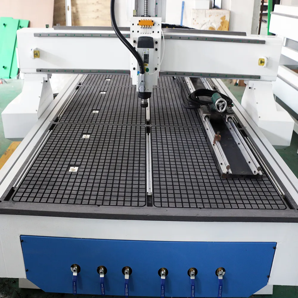 1325 Single-Head CNC Router with Rotary Axis & Vacuum+T-Slot Table 7 Hybrid vacuum grid table embedded with aluminum T-slots for mechanical clamping on 1325 CNC wood router