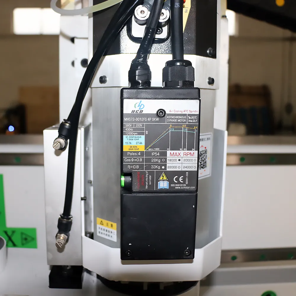 4x8 Rotary ATC CNC Machining Center for Woodworking (12-Tool Magazine) 9 HCD MHS72-9012FS 9KW 24000RPM air-cooled ATC spindle with CE certification on 1325 furniture router