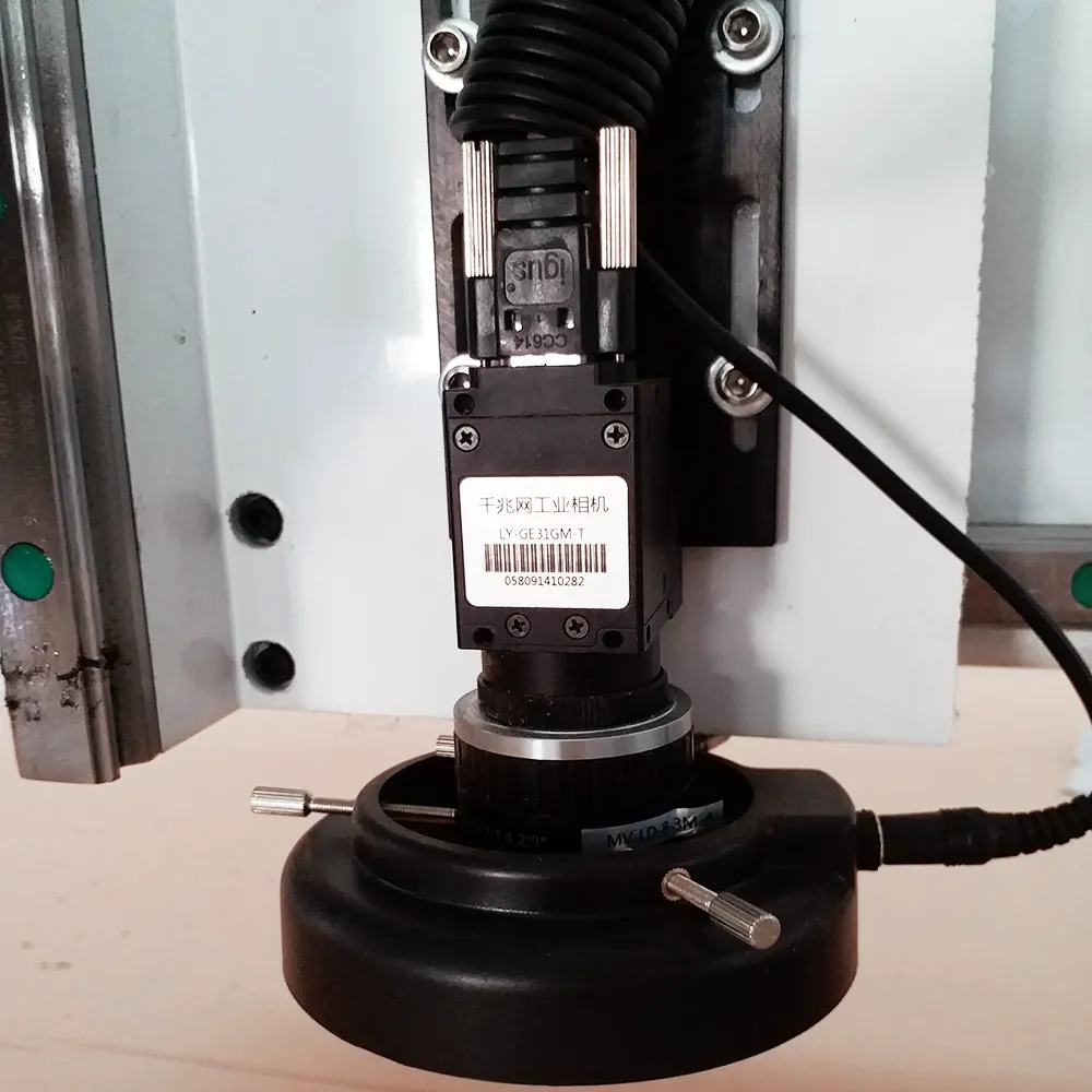 4x8 CNC Router with CCD Camera for Print & Cut Panel Processing 9 Close-up of LY-GE31GM-T GigE industrial vision camera with circular LED ring light for Mark point tracking